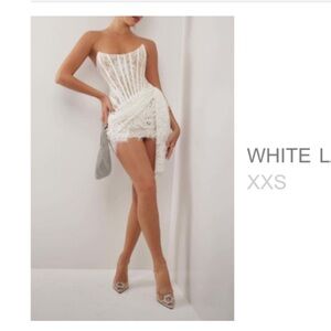 White lace corset draped mini dress